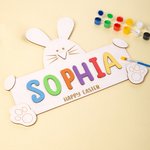 Personalized Easter Bunny DIY Wooden Painting Kit with Name Paints and Brushes Easter Home Decor Birthday Gift for Boys Girls