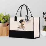 Personalised Bear Canvas Tote Bag with Waterproof Lining Travel Accessory Graduation Birthday Gift for Women