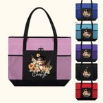 Personalized Cartoon Graduation Hat Bear Floral Large Zippered Tote Bag with Name Birthday Graduation Celebration Appreciation Gift for Women