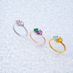 Gepersonaliseerde sierlijke dubbele hart geboortesteen ring verjaardag verjaardag moederdag cadeau voor vrouwen