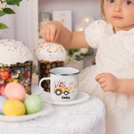 Personalized Easter Cartoon Character Excavator 11oz Enamel Mug with Name Easter Party Gift for Boys Girls