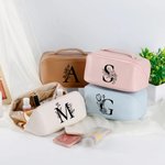 Personalized Floral Initial Leather Makeup Bag with Handle Portable Travel Accessories Birthday Gift for Women