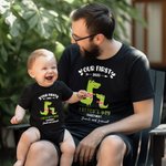 Personalized Cute Baby Bottle and Beer Cup 100% Cotton T-Shirt Baby Onesie with Name Our First Father's Day Gift for Daddy Baby