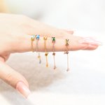 Personalized Dainty Birthstone Adjustable Chain Ring with Greeting Card Birthday Anniversary Gift for Women