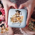 Personalized Cartoon Graduation Hat Bear Floral Portable Leather Travel Jewellery Box with Name Birthday Graduation Gift for Women Graduates