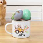 Personalized Easter Cartoon Character Excavator 11oz Enamel Mug with Name Easter Party Gift for Boys Girls
