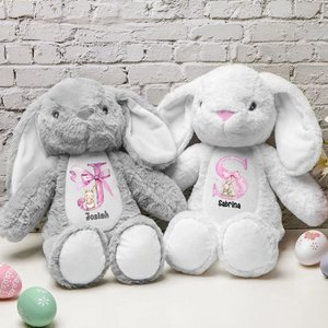 Personlig rosa Coquette Bow Initial söt påskhare plysch fylld djurleksak med namn påsk födelsedagspresent för barn