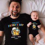 Personalized Cute Baby Bottle and Beer Cup 100% Cotton T-Shirt Baby Onesie with Name Our First Father's Day Gift for Daddy Baby