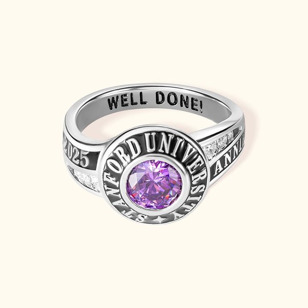 Personalized Engraved Birthstone Zircon Graduation Ring with Name and Year Class of 2025 Graduation Gift for Graduates
