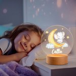 Luce notturna a LED personalizzata con nome motivo dell'elefante lunare con base in legno decorazione regalo per festa dei bambini
