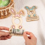 Gepersonaliseerde schattige boog Bunny houten Pasen geld chocolade houder ornament met gegraveerde naam Holiday Basket Stuffers Verjaardagscadeau voor kinderen