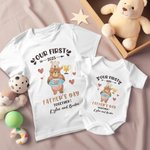 Personalized Cute Baby Bottle and Beer Cup 100% Cotton T-Shirt Baby Onesie with Name Our First Father's Day Gift for Daddy Baby