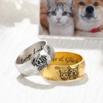 Personalisierter Hammerstruktur Ring mit Haustier-Porträt und Text Gravur Skizze Zeichnung Geburtstag Erinnerung Geschenk für Damen Haustierliebhaber