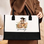 Personalised Bear Canvas Tote Bag with Waterproof Lining Travel Accessory Graduation Birthday Gift for Women