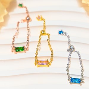 Personalised Dainty Birthstone Adjustable Chain Ring with Greeting Card Birthday Anniversary Gift for Women