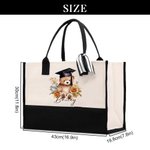 Personalised Bear Canvas Tote Bag with Waterproof Lining Travel Accessory Graduation Birthday Gift for Women