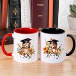 Personalised Cartoon Graduation Hat Bear Floral 11oz Ceramic Mug with Name Birthday Graduation Celebration Appreciation Gift for Graduates Classmates