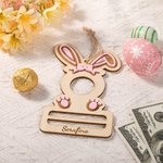 Gepersonaliseerde schattige boog Bunny houten Pasen geld chocolade houder ornament met gegraveerde naam Holiday Basket Stuffers Verjaardagscadeau voor kinderen