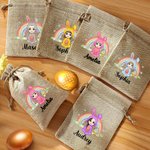 Personalizzato fantasia coniglietto arcobaleno Onesie personaggio dei cartoni animati coulisse Burlap trattare borsa con nome festa di Pasqua regalo per i bambini