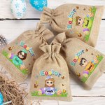 Personalised Easter Eggs Butterfly Grassland Cartoon Character Drawstring Burlap Treat Bag with Name Easter Eggs Hunting Gift for Boys Girls