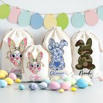 Personalised Cute Bow Bunny Drawstring Gift Bag with Name Easter Party Gift for Kids Family