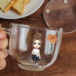 Personalised Cartoon Character Birth Flower Clear Glass Coffee Tea Cup and Acrylic Coaster with Name Anniversary Birthday Gift for Women Girls