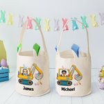 Personalizzato Cartoon Boy Girl Excavator Theme Bunny Ears Bucket Bag Basket con nome Easter Egg Hunt Supplies Birthday Party Favors Gift for Kids