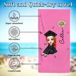 Personalized Multicolor Cartoon Graduate Oversized Quick Dry Beach Towel with Birth Flower and Name Graduation Beach Pool Party Gift for Women