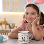 Personalised Colourful Broken Eggshell Cartoon Butterfly 11oz Silver Rim Stainless Steel Enamel Mug with Name Easter Family Gathering Gift for Kids