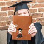 Personalised Cute Cartoon Women Graduate Birth Flower A5 Leather Notebook Cover with Name Birthday Graduation Gift for Graduates