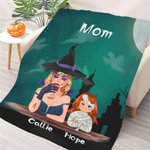 Personalized Halloween Theme Witch Vampire Cartoon Character Soft Throw Blanket with 1-6 Names Home Decor Holiday Party Gift for Family Kids
