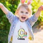 Personalized Easter Eggs Cartoon Character Bunny Ears Initial 100% Cotton Kid T-shirt with Name Easter Party Gift for Boys Girls