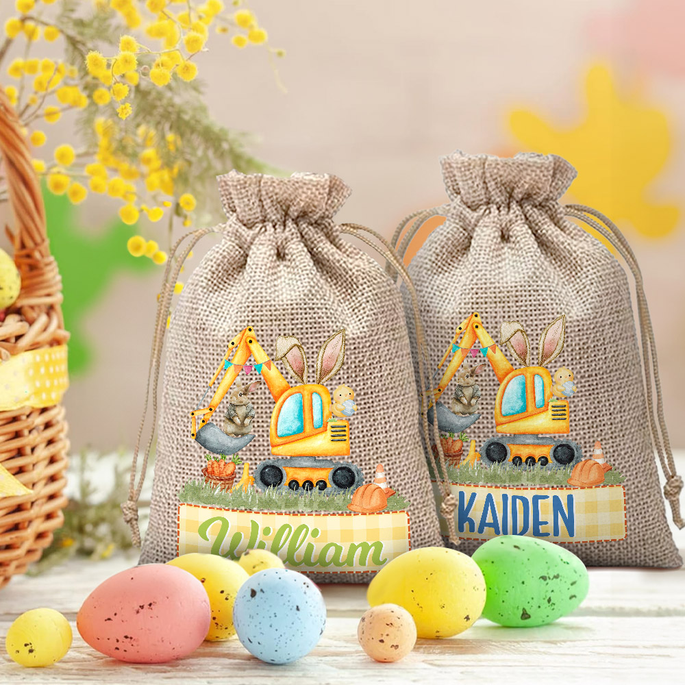 Sac à friandises en toile de jute réutilisable avec nom Cadeau de Pâques pour enfants
