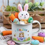 Personalised Colourful Broken Eggshell Cartoon Butterfly 11oz Silver Rim Stainless Steel Enamel Mug with Name Easter Family Gathering Gift for Kids