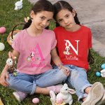 Personalized Cartoon Character Bunny Costume Eggs Initial 100% Cotton T-shirt with Name Easter Birthday Gift for Boys Girls