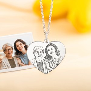 Personalised Engraved Heart Photo Necklace with Text Birthday Anniversary Gift for Family Friend