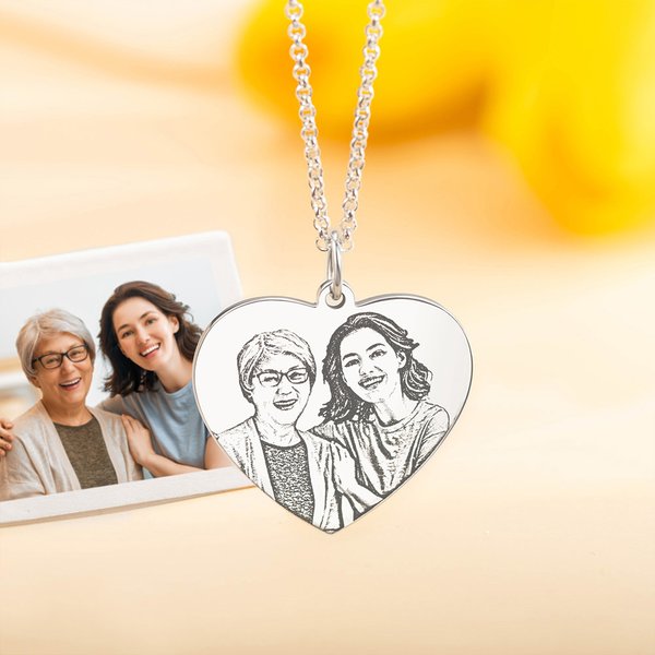 Collier Gravé Personnalisé avec Photo et Texte Pendentif en Forme de Cœur Cadeau Anniversaire pour Femme