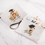 Personalized Cartoon Graduation Hat Bear Floral Cosmetic Bag with Name Birthday Graduation Gift for Graduates