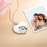 Personalized Engraved Heart Photo Necklace with Text Birthday Anniversary Gift for Family Friend