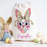 Personalised Cute Bow Bunny Drawstring Gift Bag with Name Easter Party Gift for Kids Family