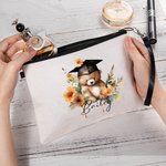 Personalized Cartoon Graduation Hat Bear Floral Cosmetic Bag with Name Birthday Graduation Gift for Graduates
