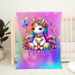 Manta personalizada con arcoíris mariposas flores y un unicornio con nombre regalo de cumpleaños y Día del Niño para amantes de los unicornios