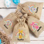 Personalizzato fantasia coniglietto arcobaleno Onesie personaggio dei cartoni animati coulisse Burlap trattare borsa con nome festa di Pasqua regalo per i bambini