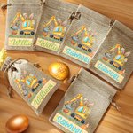 Personalized Cute Bunny Excavator Design Reusable Drawstring Burlap Treat Bag with Name Easter Party Gift for Kids