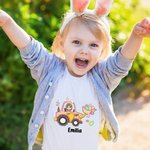 Personalized Bunny Ear Cartoon Character Excavator Easter Eggs 100% Cotton Kid T-Shirt with Name Easter Birthday Gift for Boys Girls