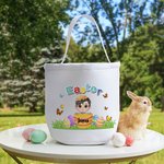 Personalised Colourful Broken Eggshell Cartoon Character Butterfly Canvas Bucket Bag with Name Easter Egg Hunting Party Favors Gift for Boys Girls