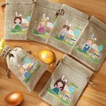 Gepersonaliseerde Officiële Ei Jager Cartoon karakter koord Burlap traktatie zak met naam Pasen partij Favor Gift voor jongens meisjes
