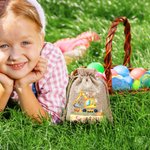 Personalized Cute Bunny Excavator Design Reusable Drawstring Burlap Treat Bag with Name Easter Party Gift for Kids