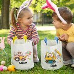 Personalizzato Cartoon Boy Girl Excavator Theme Bunny Ears Bucket Bag Basket con nome Easter Egg Hunt Supplies Birthday Party Favors Gift for Kids