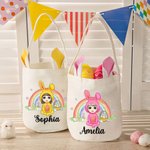 Personalized Rainbow Eggs Bunny Costume Cartoon Character Basket with Name Easter Party Birthday Gift for Boys Girls